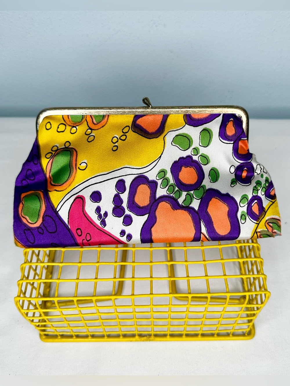 Vintage Silk Kiss-Lock Clutch - Yellow, Purple, Orange